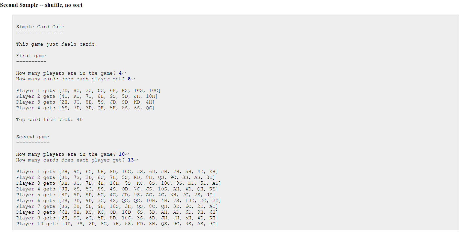 I have provided you with a data type Card for the cards