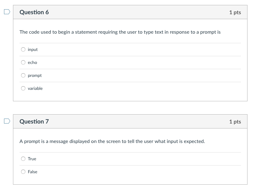 pts A variable name is like a(n) O output to a computer
