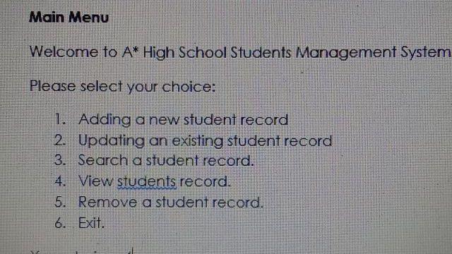 problem analysis for student management system Main Menu Welcome to A* High