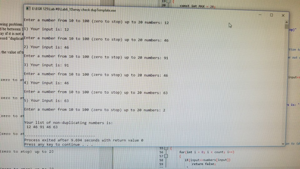 17 bool duplicate (double nunbers| J int input, int count)l 18int main()