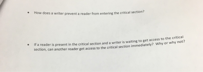writeCount++ if (writeCount1) P (readBlock) P (writeBlock); V (mutex2) P (writeBlock) V
