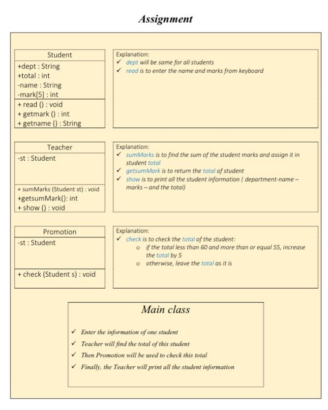 in java and screenshoot output Assignment Student Explanation: dept will be same