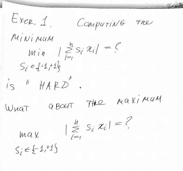  Computing the ve Exer. I. / ( min 1 st z/