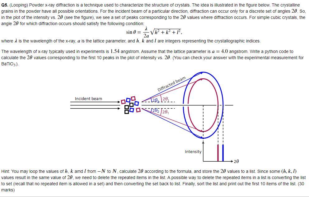 Python Question Q5. (Looping) Powder x-ray diffraction is a technique used to