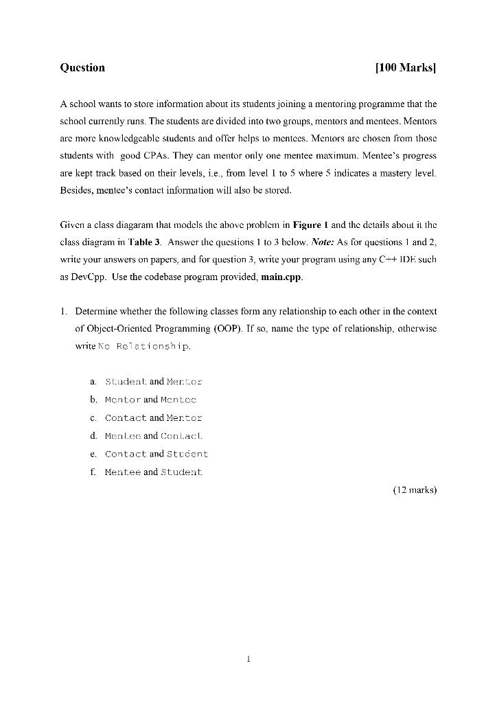  this is C++ OOP Question [100 Marks A school wants to