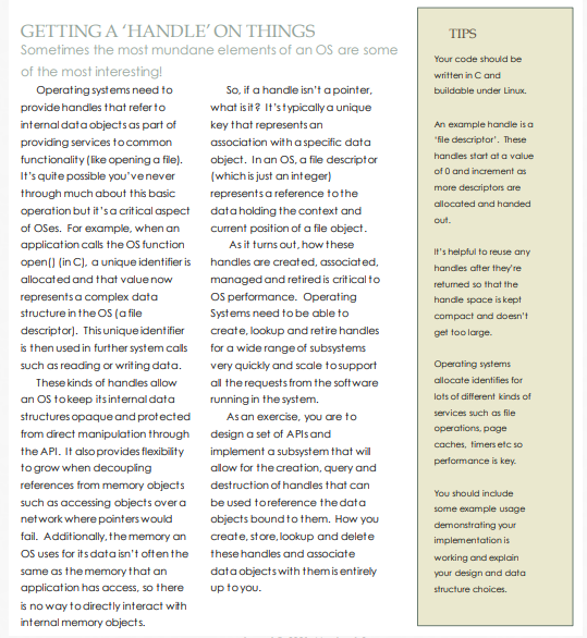  TIPS Your code should be written in C and buildable under