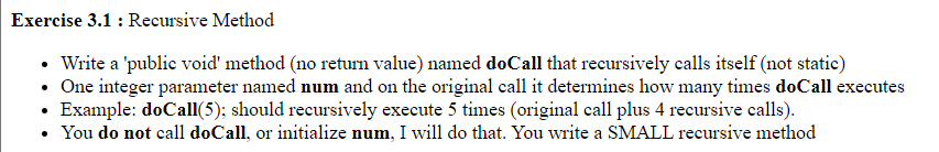  How is this recursive method created in Java? Exercise 3.1 :
