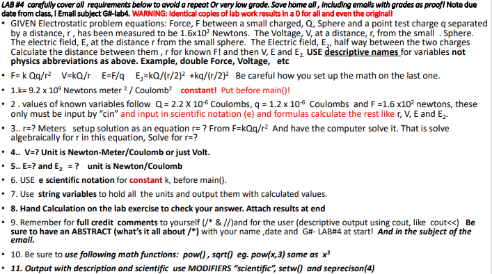 c++ coding LAB #4 carefully cover all requirements below to avoid
