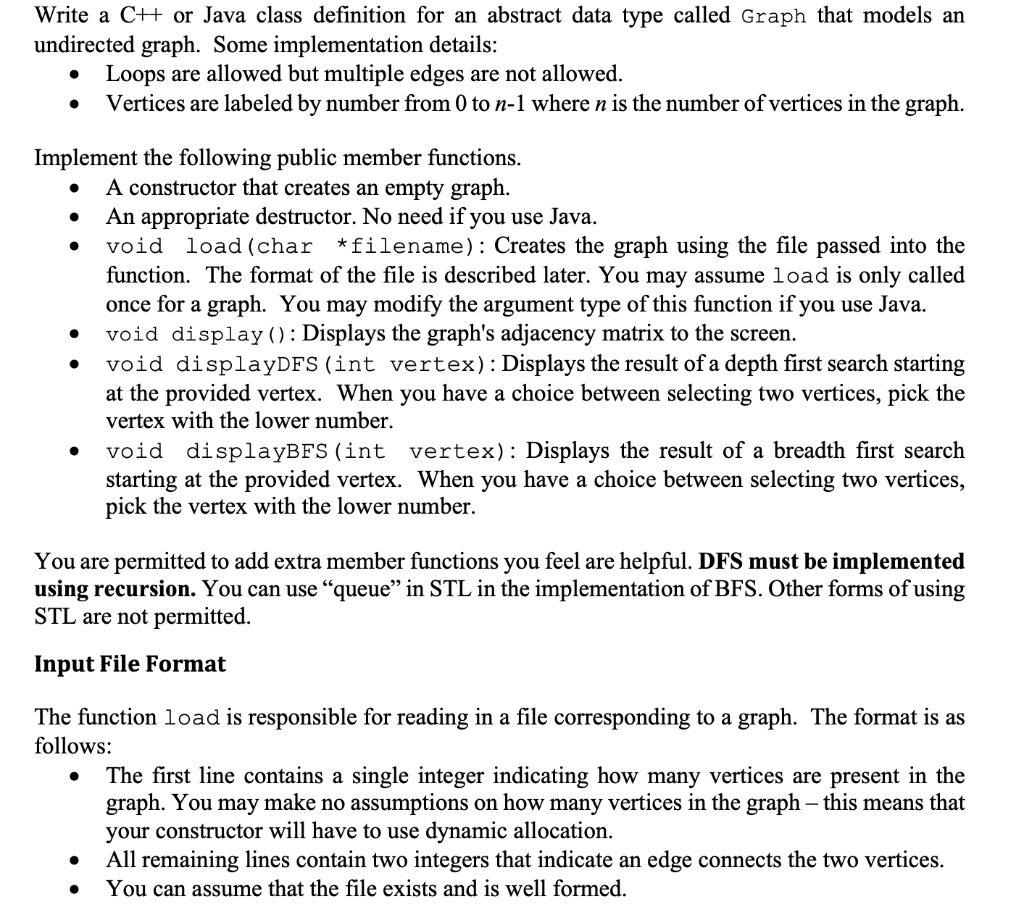  Write a C++ or Java class definition for an abstract data