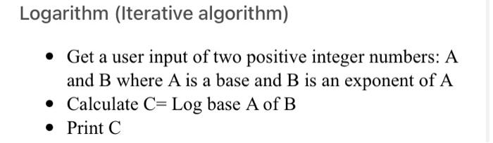 create flowchart and MARIE Simulator code for the following: Logarithm (Iterative algorithm)