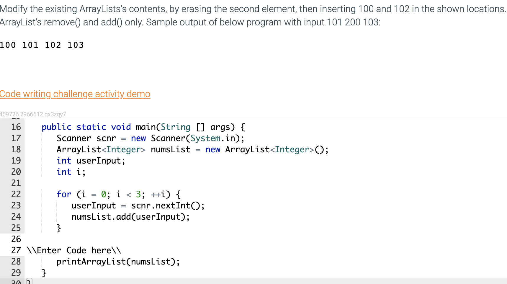  Modify the existing ArrayLists's contents, by erasing the second element, then
