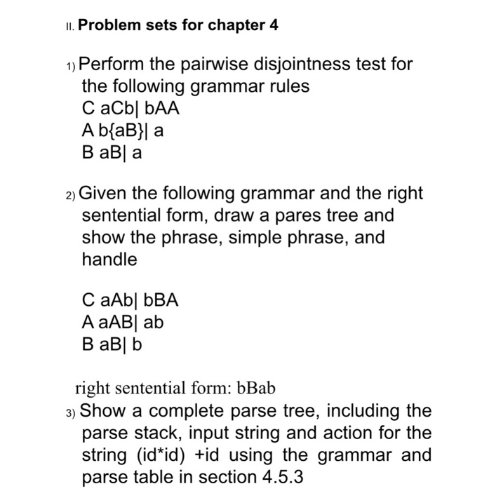  I. Problem sets for chapter 4 1) Perform the pairwise disjointness