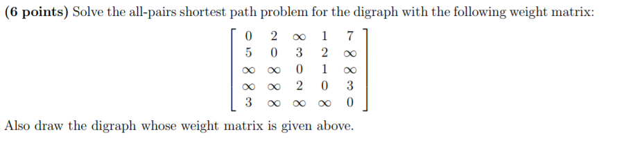  Solve the all-pairs shortest path problem for the digraph with the