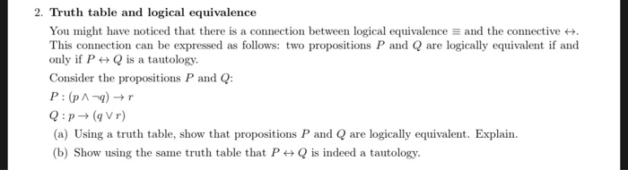  Truth Table and logical equivalence 2. Truth table and logical equivalence