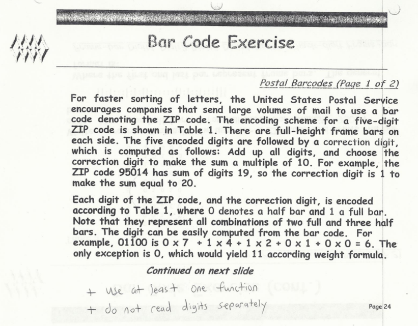 Must be in C++ Bar Code Exercise Postal Barcodes (Page 1 of