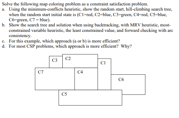 Solve the following map coloring problem as a constraint satisfaction problem.