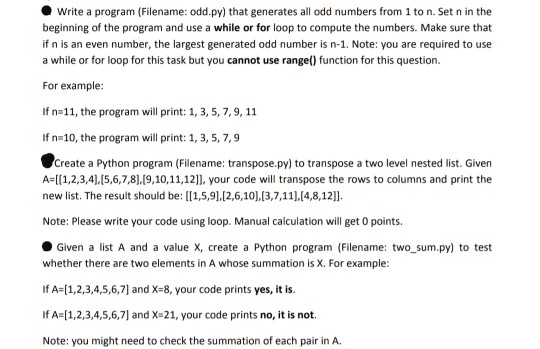  Write a program (Filename: odd.py) that generates all odd numbers from