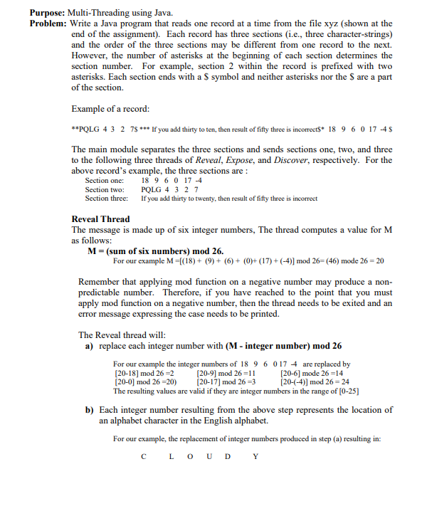  Java Code: Please follow instructions. se: Multi-Threading using Java. em: Write