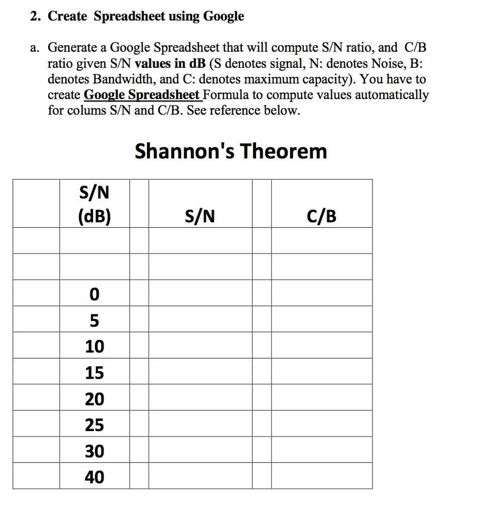  2. Create Spreadsheet using Google a. Generate a Google Spreadsheet that