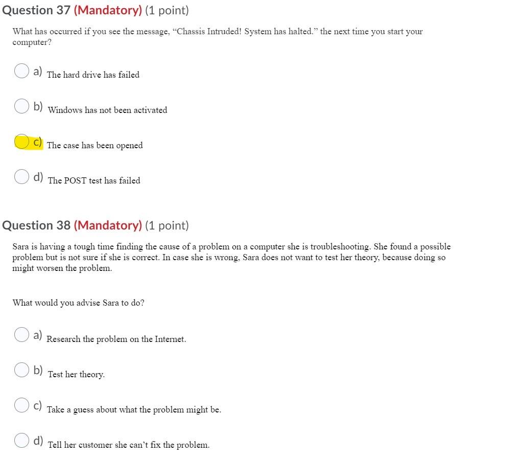 field replaceable unit or FRU? a) LCD screen b) Power supply c)
