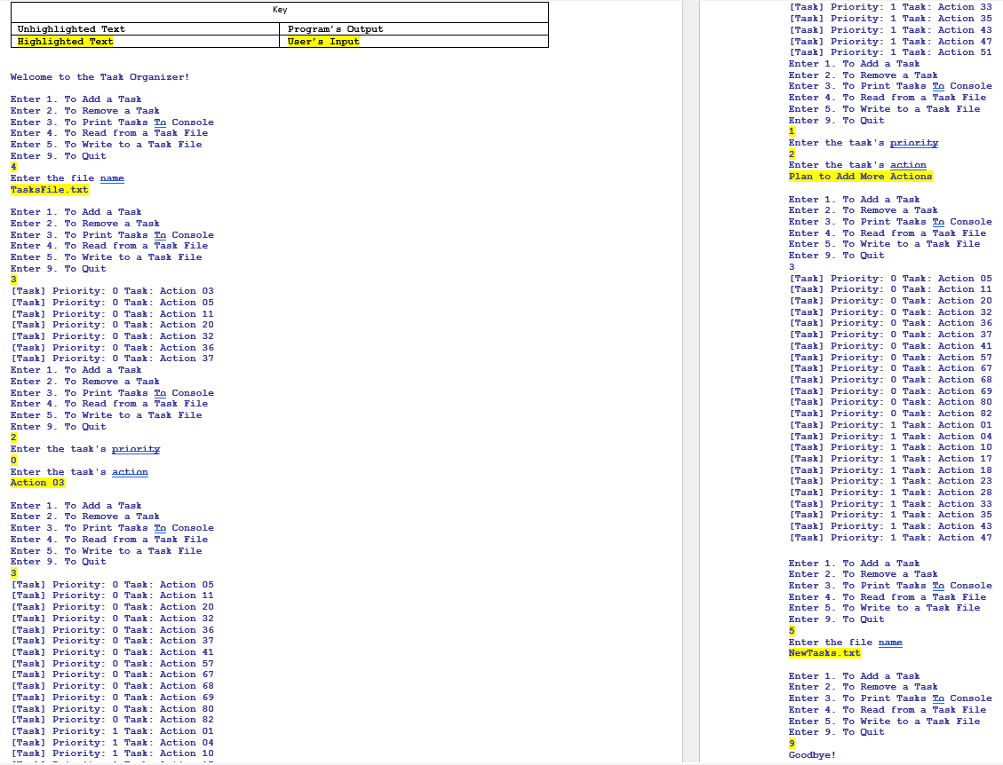  IN JAVA Task Organizer Objective: Write a program in which the