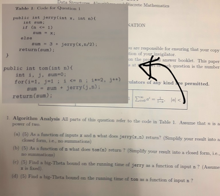  Discrete Mathematics Table 1: Code for Question 1 public int jerry(int