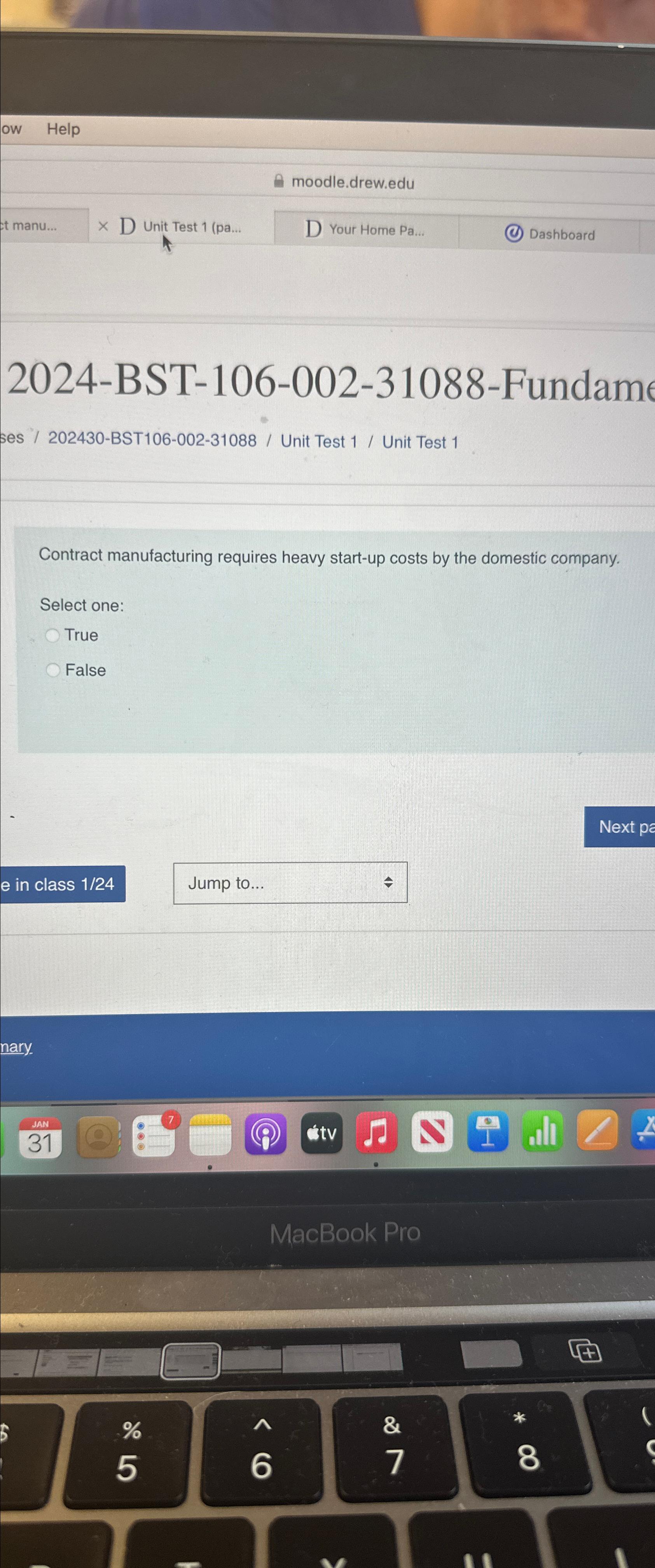  Help moodle.drew.edu D Unit Test 1(pa... D Your Home Pa... Dashboard
