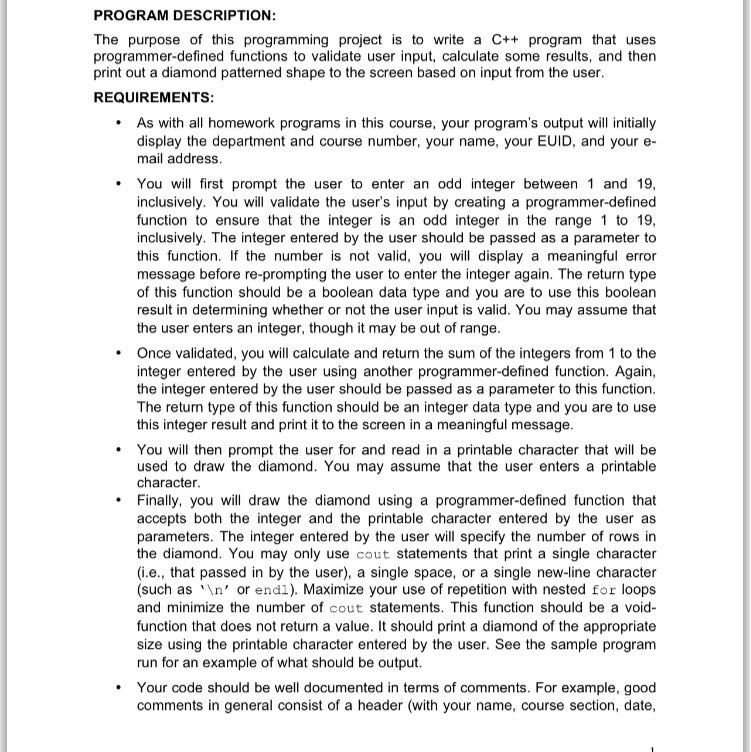 please use C++, please do all steps please PROGRAM DESCRIPTION: The purpose