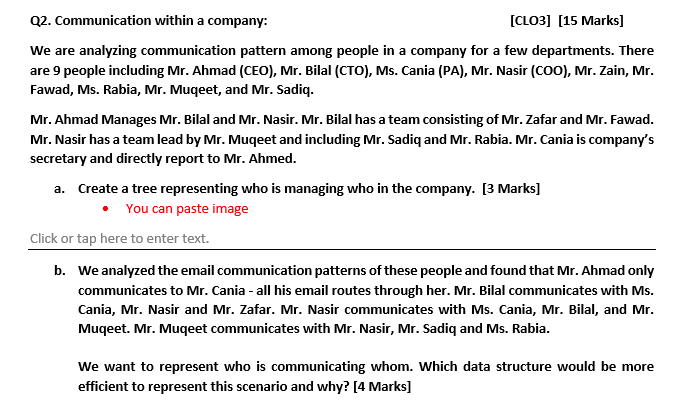  do it in python data structure asap Q2. Communication within a