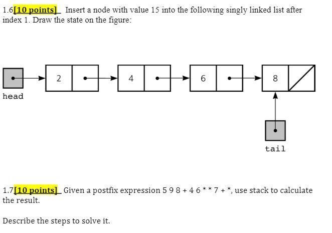 following singly linked list at head Draw the state over the figure