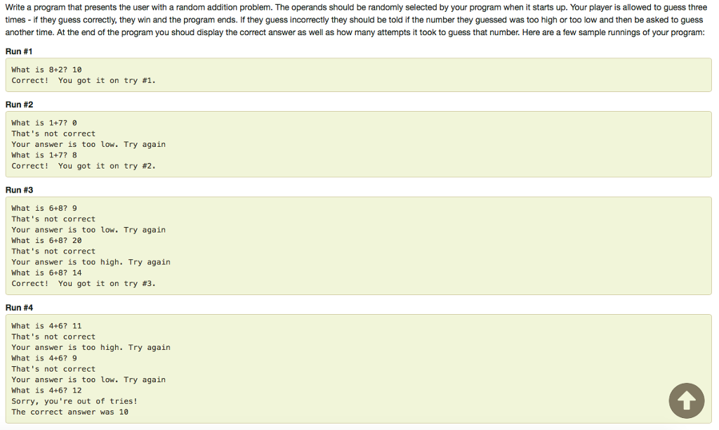 In Python: Write a program that presents the user with a random