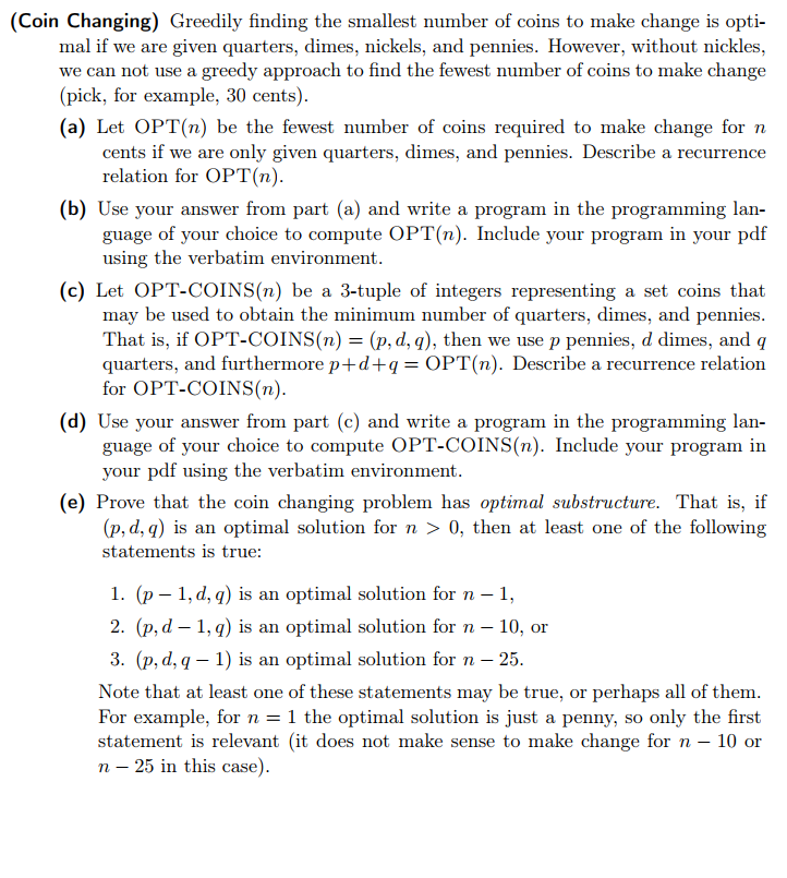 Topic: Dynamic Programming / Coin Changing Problem Textbook: Algorithm Design, kleinberg and