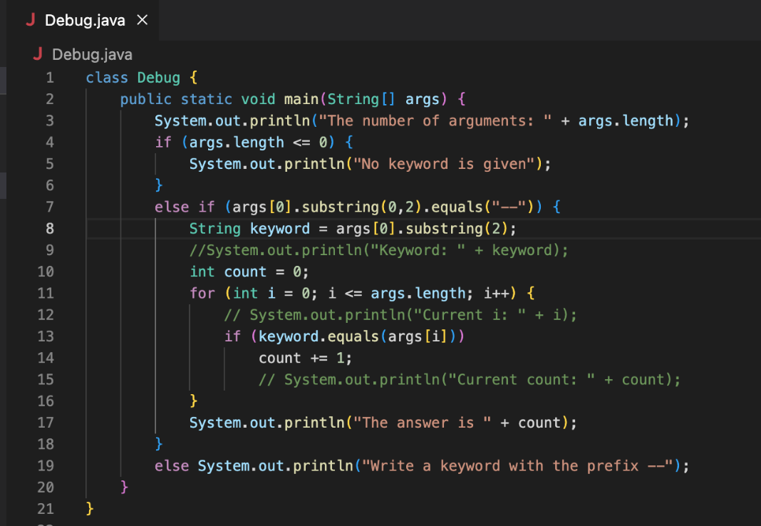 Index 1 out of bounds for length 1 at Debug.main(Debug.java:11)" I'm a