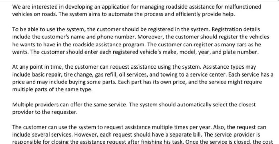  We are interested in developing an application for managing roadside assistance