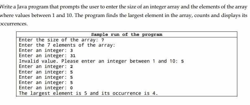  Write a Java program that prompts the user to enter the