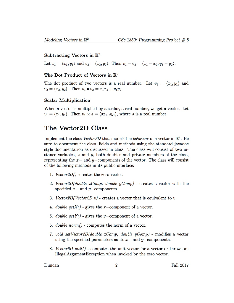 a 2-D Vector Clas:s Out: 11/6 Due: 11/17 by 11:50 PM Learning