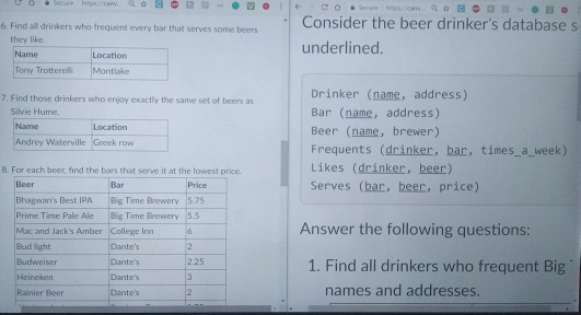 need answer for question 7. database layout on right with primary
