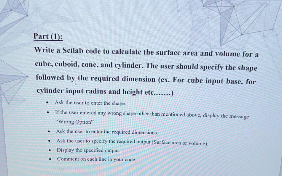  Part (1): Write a Scilab code to calculate the surface area