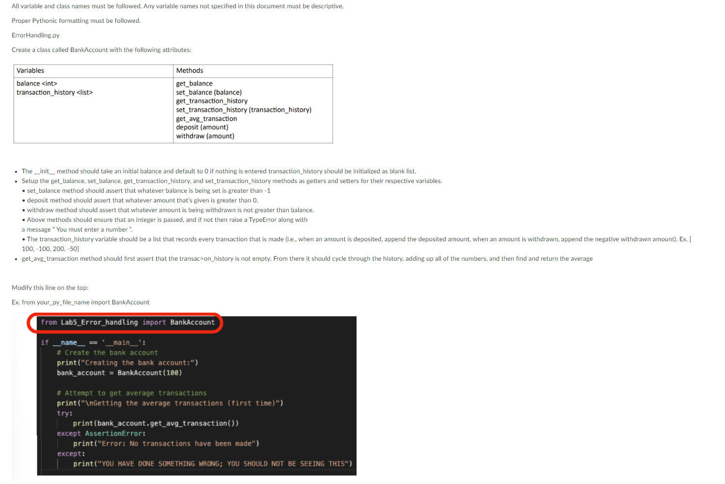 output: Creating the bank account: Getting the average transactions (first time) Error: