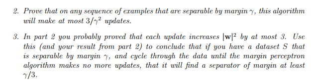 at most 1/? mistakes on any sequence of exarnples that is separable