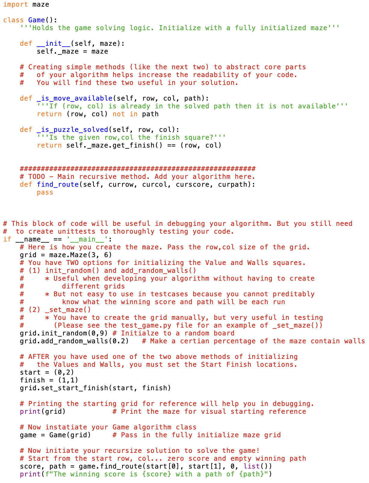 to solve a simple maze game. This game contains a two-dimensional grid