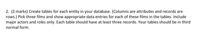  please help. use chart to answer 2. (2 marks) Create tables