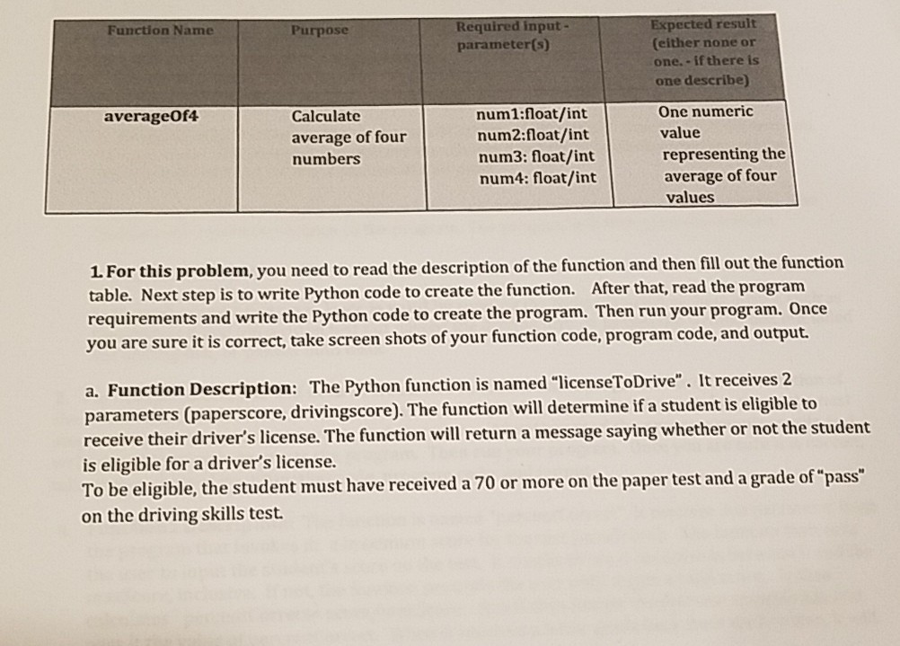  Expected result Required input- parameter(s) Function Name Purpos num1:float/int num2:float/int num3: