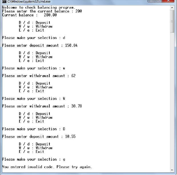 Create a menu driven check balancing C++ program using array(s). The menu