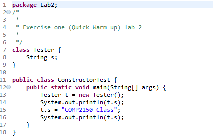 eLearn assignment3 folder, find the program ConstructorTest.java. Load it onto your eclipse