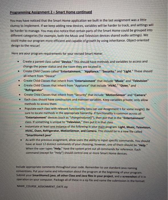  Programming Assignment 2 - Smart Home continued . . You may