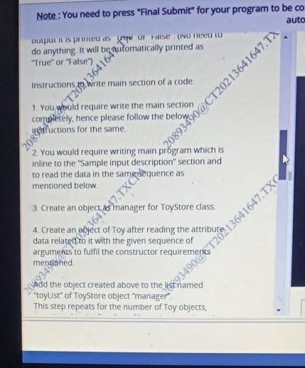 Submit" for your program to b Question Text 13:54 1647 Title Toy