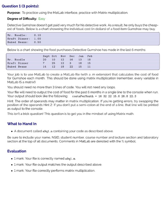  To practice using the MatLab interface, practice with Matrix multiplication. Detective