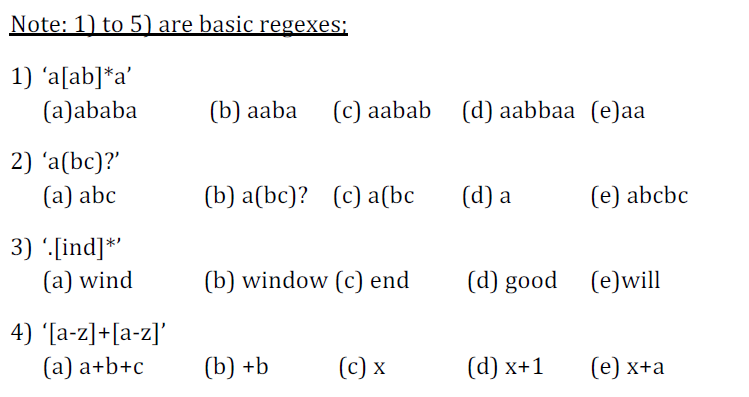 regular expression (maybe multiple correct matches) and describe the pattern of matched