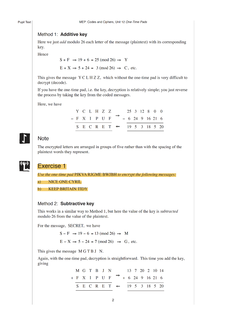 Codes and Ciphers, Unit 12 One-Time Pads 12 One-Time Pads A one-time